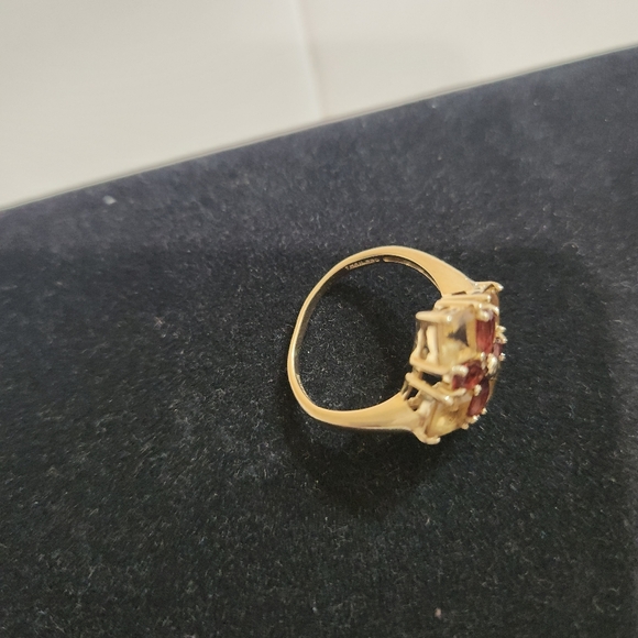 Antique Rare Find 10k Solid Yellow Gold Pear Shaped Garnet & Square Citrine Ring - Picture 6 of 10